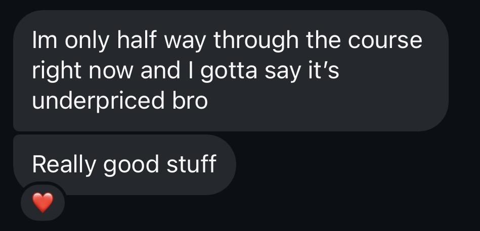 Student message: halfway through the course and it's underpriced