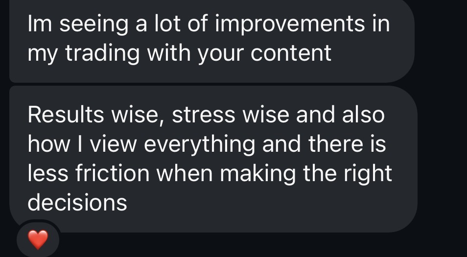 Student message: seeing improvements in trading, results and stress